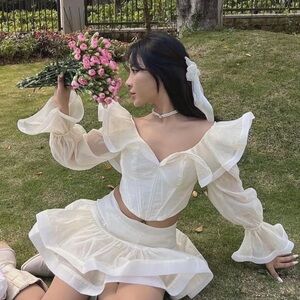 Elegant Cream Ruffled Women's Top